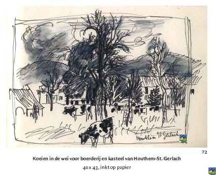 Koeien in de wei voor boerderij en kasteel van Houthem-St. Gerlach